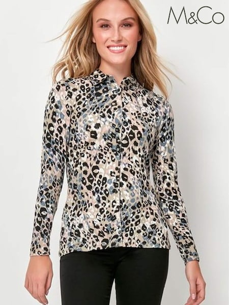 M&Co Natural Leopard Print Long-Sleeve Top (M80466) | €9