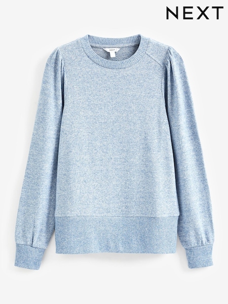 أزرق - Cosy Lightweight Soft Touch Sleeve Detail Crew Neck Jumper (M80517) | ‏40 د.إ.‏