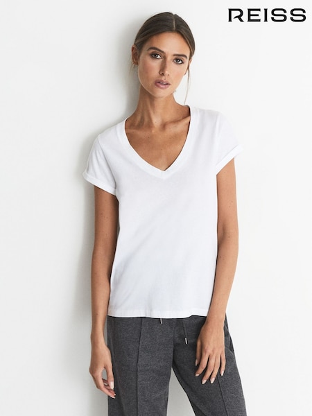 Reiss Luana Cotton Jersey V-Neck T-Shirt (M81344) | R$ 345