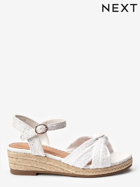 White Broderie Knot Wide Fit (G) Wedge Sandals (M81833) | €11 - €14