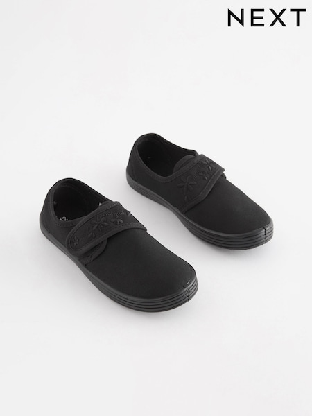 Black Wide Fit (G) Embroidered Strap School Plimsolls (M81834) | $9 - $12