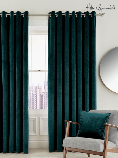 Helena Springfield Teal Blue Velvet Escala Curtains (M82081) | $97 - $145