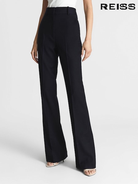 Reiss Navy Haisley Petite Wool-Blend Tailored Flared Suit Trousers (M82189) | €218