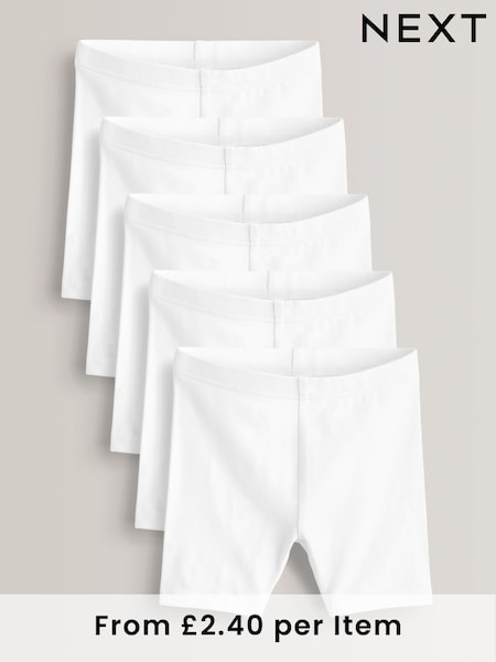 White Regular Length 5 Pack Cotton Rich Stretch Cycle Shorts (3-16yrs) (M82233) | €17 - €30