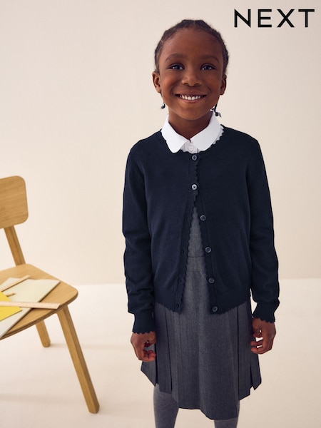Navy Blue Cotton Rich Scalloped Edge School Cardigan (3-16yrs) (M82236) | AED51 - AED76