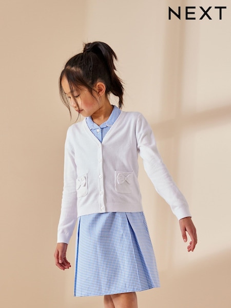 White Cotton Rich Bow Pocket School Cardigan (3-16yrs) (M82237) | €14 - €21
