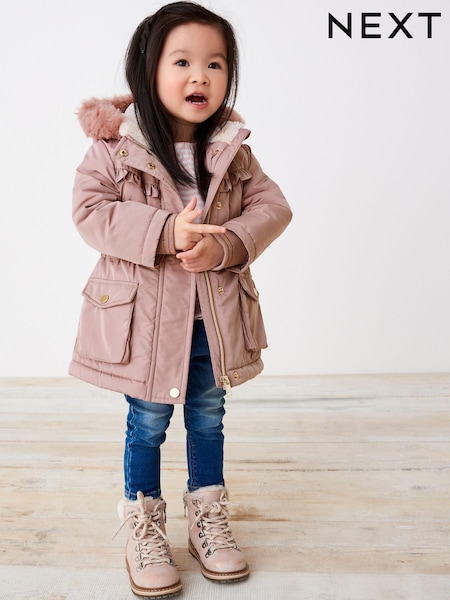 rožnata - Next Shower Resistant Faux Fur Trim Parka (3mths-7yrs) (M82243) | € 24 - € 27