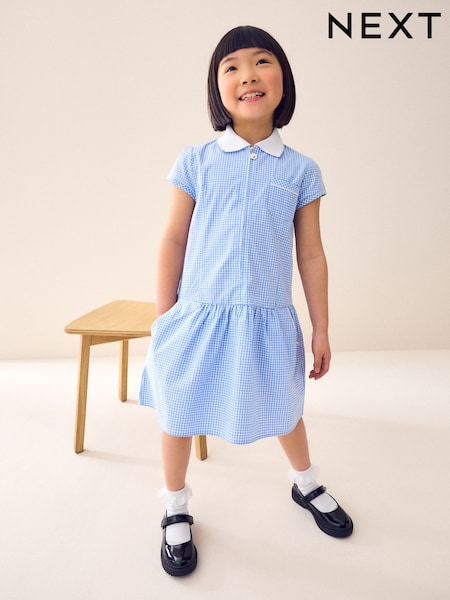 Blue Zip Front Cotton Rich Gingham School Dress (3-14yrs) (M82268) | AED43 - AED69