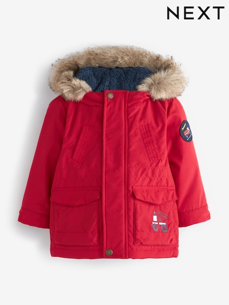 rdeča - Faux Fur Hooded Parka Coat (3mths-7yrs) (M82272) | € 23 - € 26