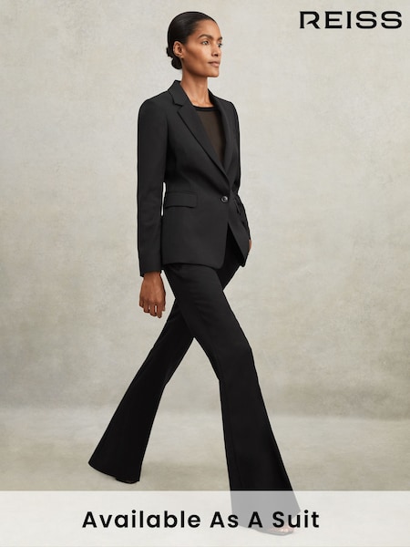 Reiss Black Haisley Wool-Blend Tailored Flared Suit Trousers (M82648) | €218