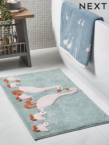 Teal Blue Goose And Friends 100% Cotton Bath Mat (M82959) | $33