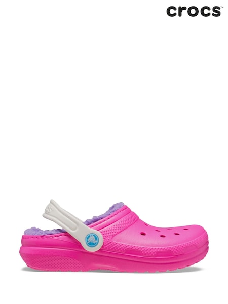 Crocs Neon Pink Fluffy Kids Lined Clogs (M82990) | AED131