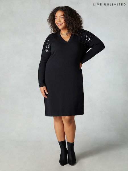 Live Unlimited Black Knit Sequin Dress (M83227) | €56
