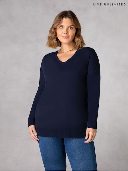 Live Unlimited Light Blue Relaxed V-Neck Knitted Jumper (M83228) | €87