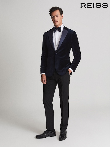 Reiss Navy Blue Ace Single Breasted Velvet Blazer (M83234) | 2,190 QAR