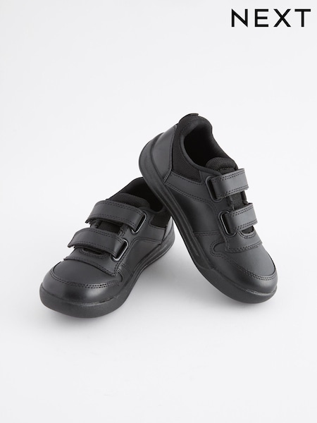 Black Strap Touch Fasten Wide Fit (G) Double Strap Touch Fastening School Trainers (M83370) | AED91 - AED132