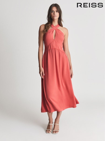 Reiss Coral Orla Halterneck Midi Dress (M83943) | €270