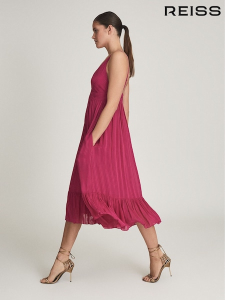 Reiss Pink Marie Striped Midi Dress (M83944) | €320