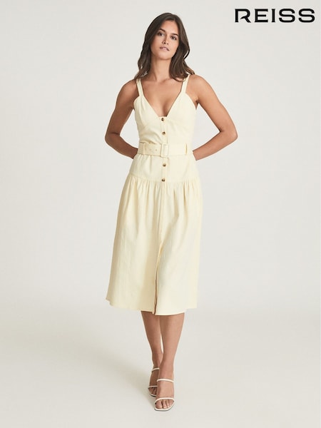 Reiss Yellow Vita Button Through Midi Dress (M83948) | €245