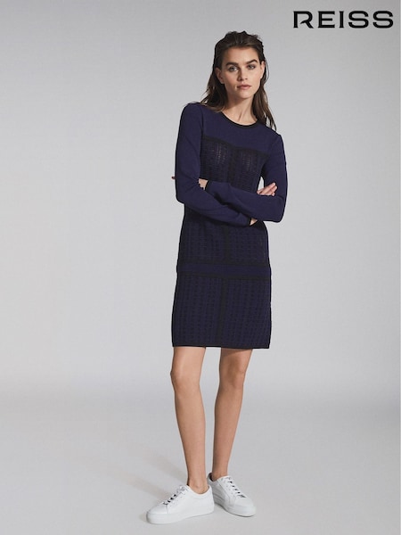 Reiss Navy Elsie Textured Knitted Mini Dress (M83967) | €320