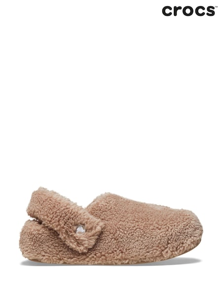 Crocs Brown Light Pink Classic Cozzzy Fleece Slippers (M84113) | kr714
