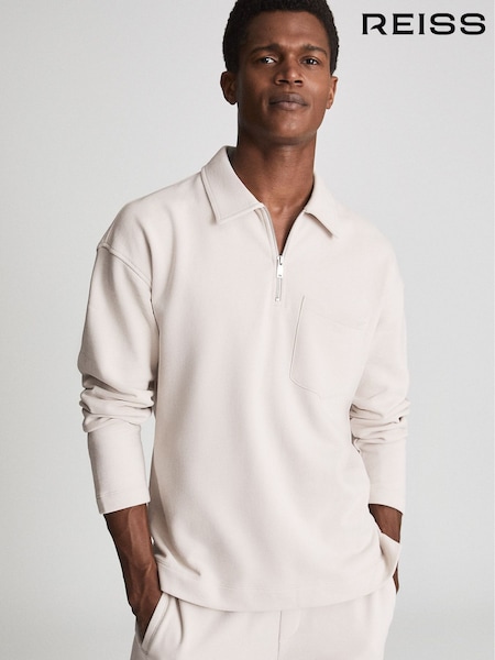 Reiss Off-White Gabe Garment Dye Zip Neck Polo (M84229) | €134