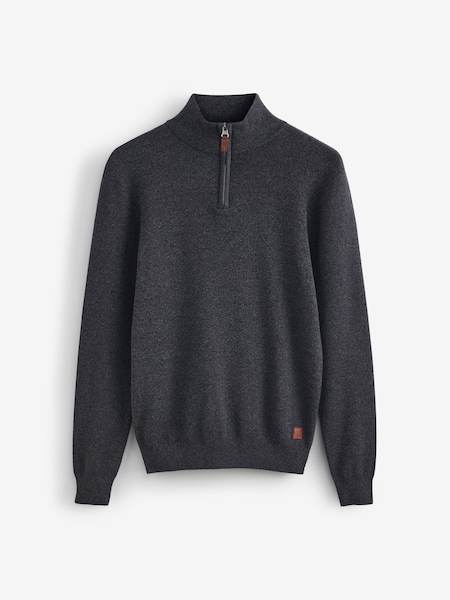 Charcoal Grey Zip Neck Knitted Premium Regular Fit Jumper (M85165) | €26