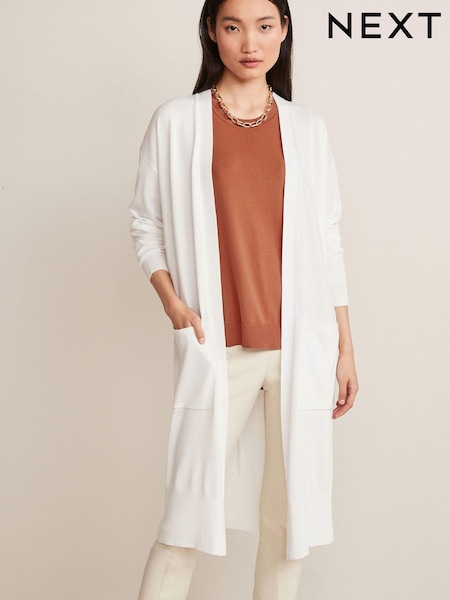 Blanc - Cardigan long en maille Soft Touch (M85218) | € 5