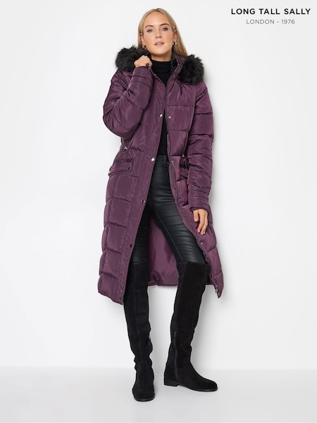 Long Tall Sally Purple Faux Fur Trim Padded Coat (M86485) | €51