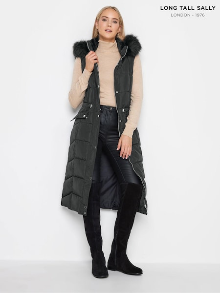 Черный - Long Tall Sally Faux Fur Trim Midi Gilet (M86716) | €93