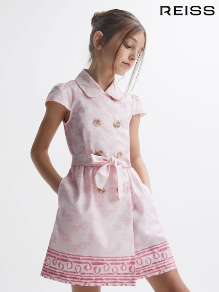 Reiss Pink Print Jacie Junior Cap Sleeve Double Breasted Dress (M87149) | €99
