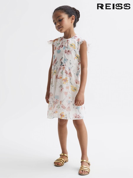 Reiss Ivory Print Martha 9-12 yrs Floral Print Collarless Dress (M87164) | AED475