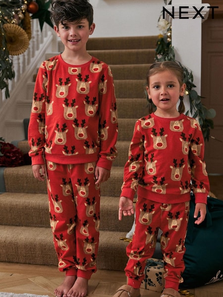 Red Reindeer Kids Matching Family Christmas Cosy Pyjamas (9mths-16yrs) (M87295) | €7 - €12