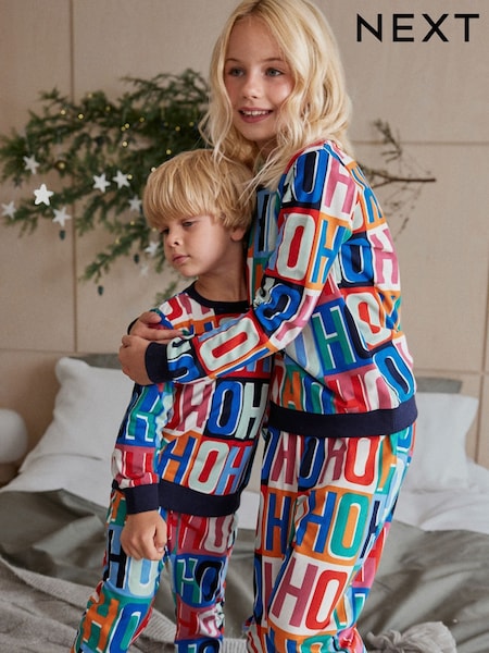 Navy Blue HoHoHo Matching Family Kids Cosy Pyjamas (9mths-16yrs) (M87296) | €8 - €13