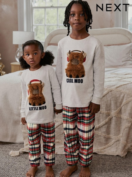 Grey/Red Hamish Matching Family Younger Kids Cosy Cotton Pyjamas (12mths-8yrs) (M87309) | €8.50 - €10.50