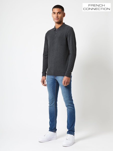 أسود - French Connection Long Sleeve Polo Shirt (M87775) | ‏116 د.إ.‏