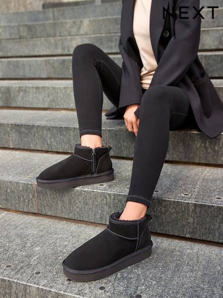 Black Shower Resistant Faux Fur Lined Suede Ankle Boots (M88040) | €33.50