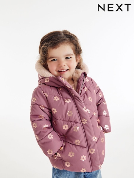 Mauve vijolična - Foil Heart Print Shower Resistant Coat (6mths-7yrs) (M88154) | € 22 - € 25