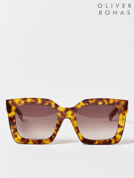 Oliver Bonas Yellow Tortoiseshell Square Angled Sunglasses (M88252) | €25