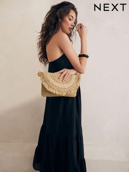 Natural Raffia Fringe Clutch Bag (M88693) | €29