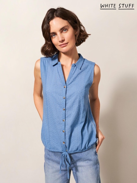 White Stuff Blue Flowing Grasses Jersey Shirt (M88742) | 80 QAR