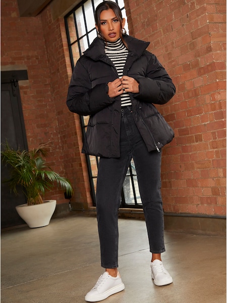 Chi Chi London Black Shirred Waist Short Padded Jacket (M89441) | AED218