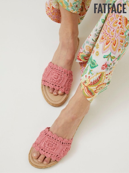 FatFace Pink Cate Crochet Raffia Sliders (M89699) | €17
