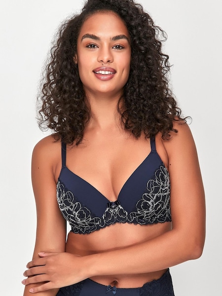 Anya Madsen Sophia Blue Floral Metallic Underwire Padded Lace Bra (M89745) | €8