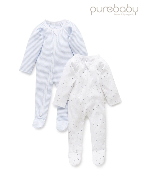 Azul - Purebaby 100% Cotton Zip Baby Sleepsuits 2 Pack (M90089) | 40 €