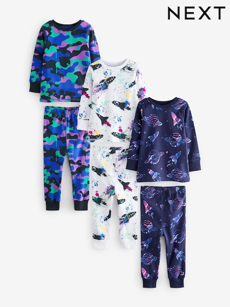 Vijoličasta in bela kamuflažna, vesolje - Snuggle Pyjamas 3 Pack (9mths-8yrs) (M90142) | € 25 - € 34