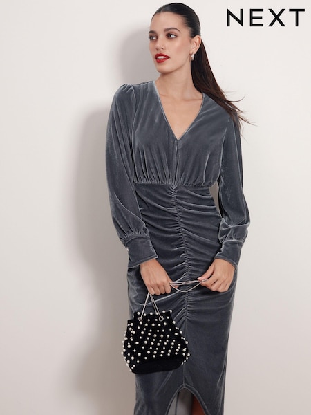 Blue/Grey Velvet Midi Dress (M90145) | €19