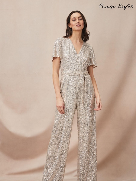 Phase Eight Silver Alessandra Sequin Embellished Jumpsuit (M90317) | 492 QAR