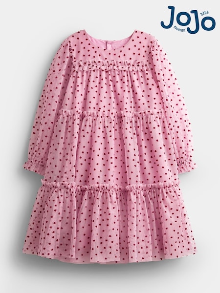 Dusky Pink Heart - Jojo Maman Bébé Flocked Tiered Dress