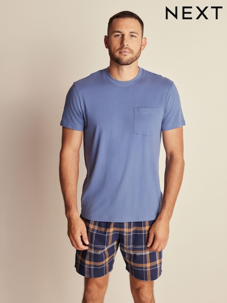 Blue/Navy Check Lightweight Short Pyjamas Set (M91785) | AED70